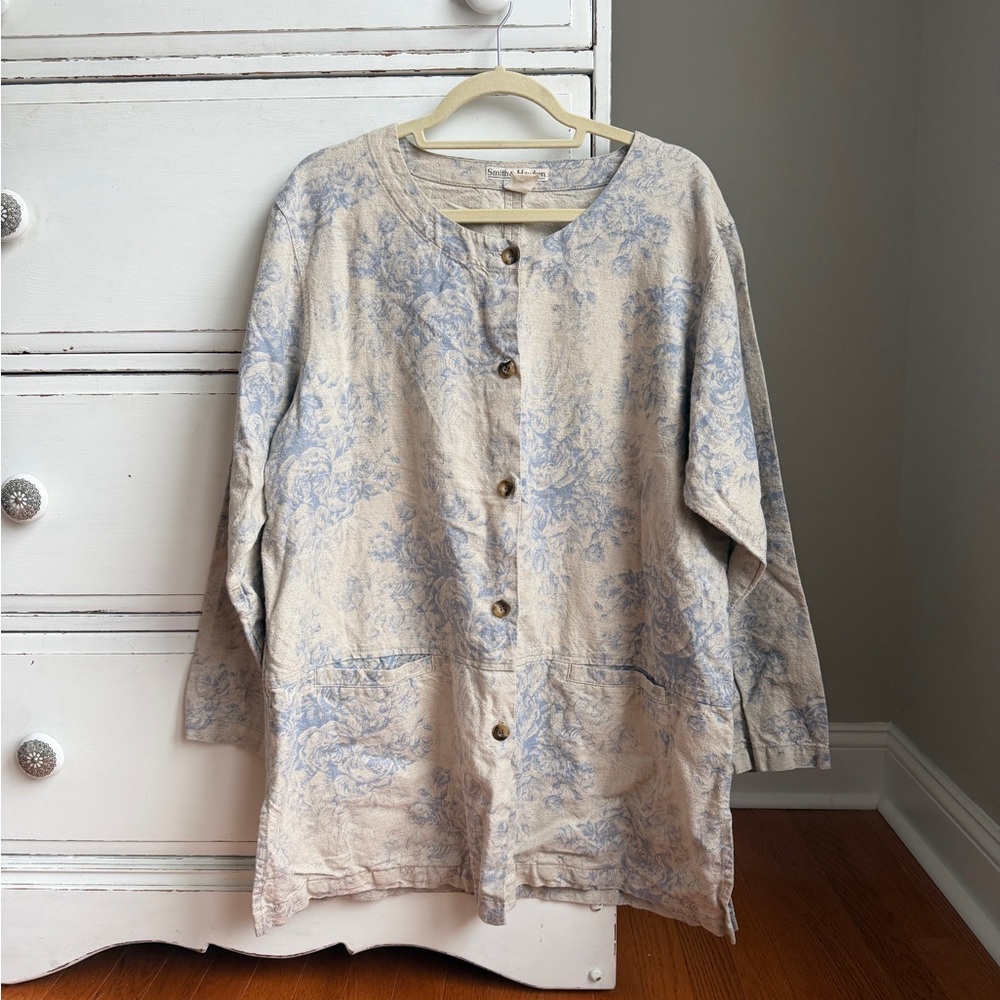 Smith & Hawken 100% Linen French Button Shirt Jacket Tunic, Large
